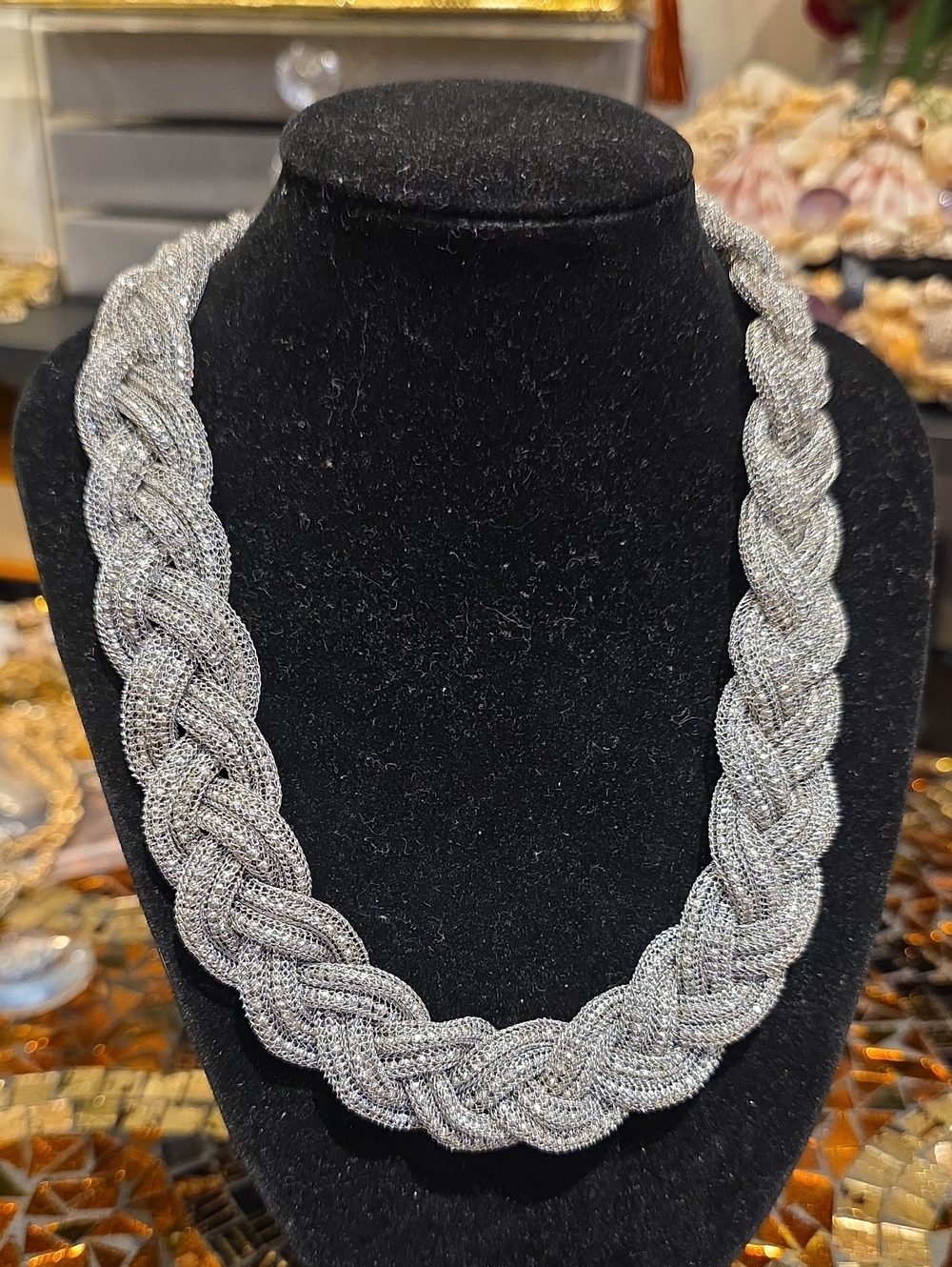 Ann Taylor Silver Braided Crystal Necklace